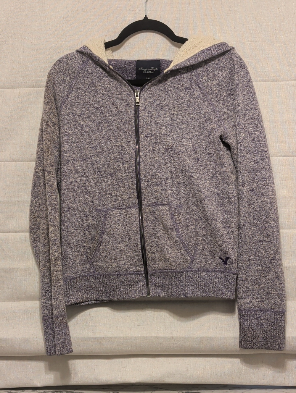 American Eagle Soft Zip-Up Hoodie in Heather Lavender